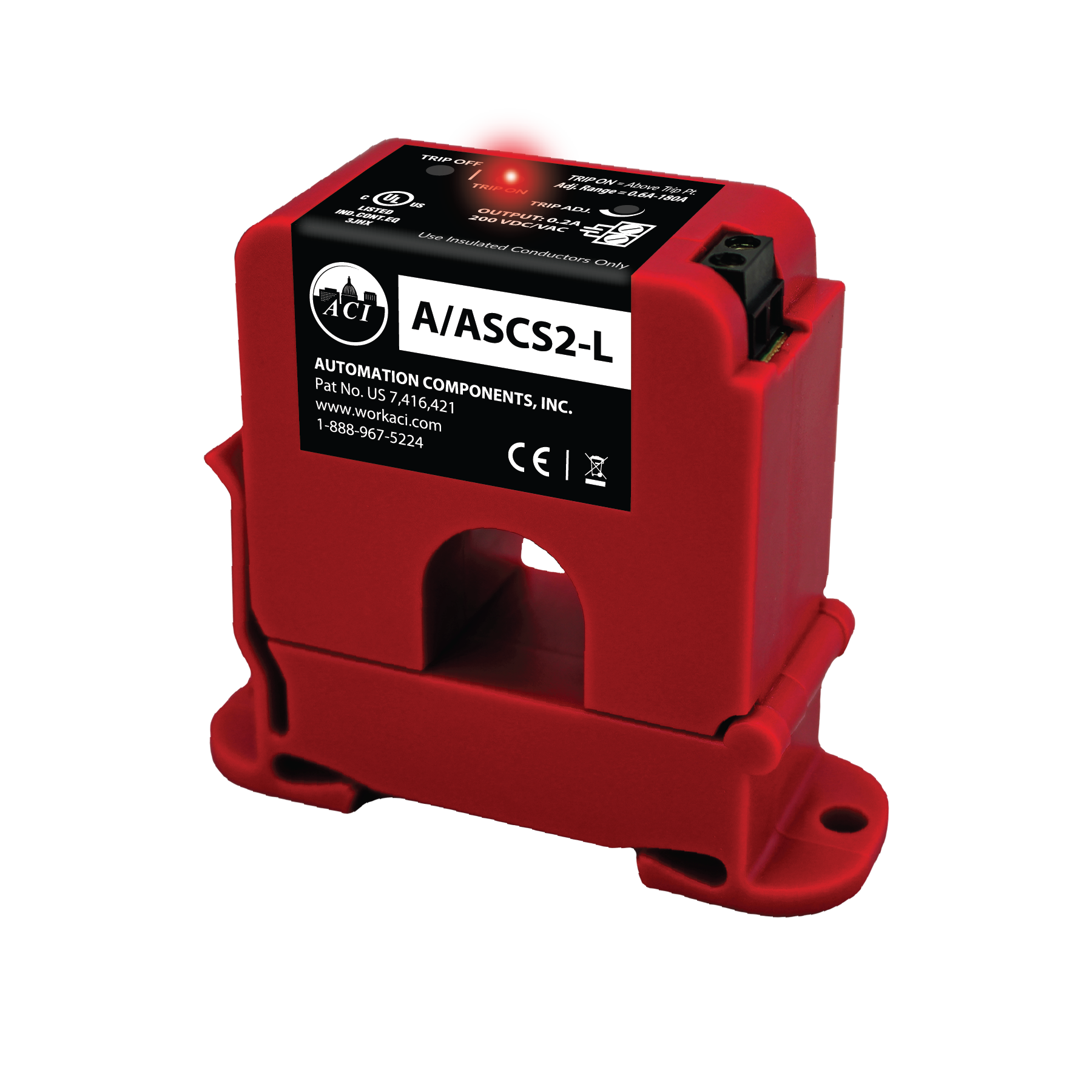 A/ASCS2: Current Switch, DIN Rail, Adjustable, Split Core, 1.5 - 220A Trip, 0-250 Amp Operating Range, N/O