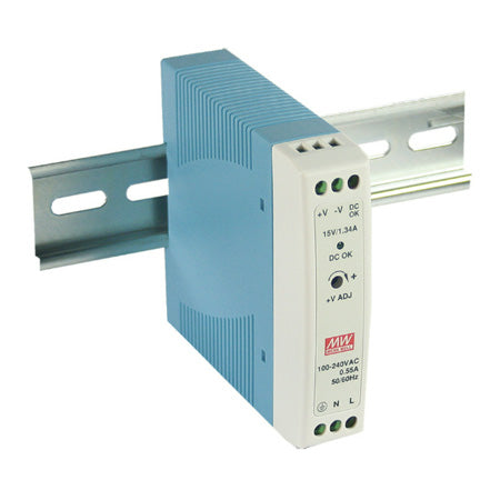 MDR-20-15: AC-DC Industrial DIN rail power supply, plastic case