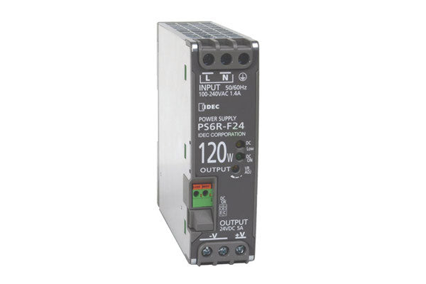 PS6R-F24: Power Supply,AC-DC,24V,5A,85-264V In,Enclosed,DIN Rail Mount,120W,PS6R Series