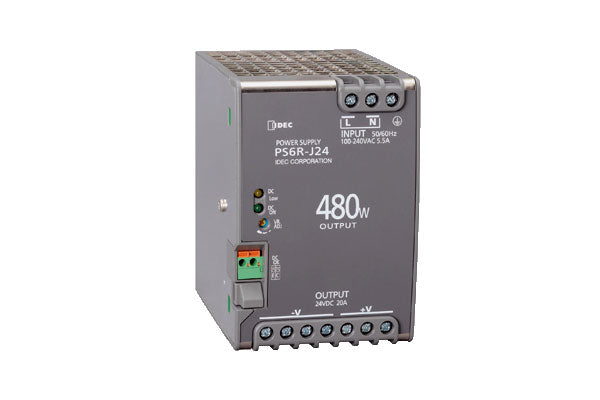 PS6R-J24: Power Supply,AC-DC,24V,20A,85-264V In,Enclosed,DIN Rail,PFC,480W,PS6R Series