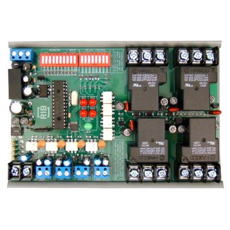 RIBMW24B-44-BC: BACnet MS/TP Network Relay Device, Four Binary Outputs + Override, Four Binary Inputs, 24 Vac/dc Power Input, 4.00 Track Mount