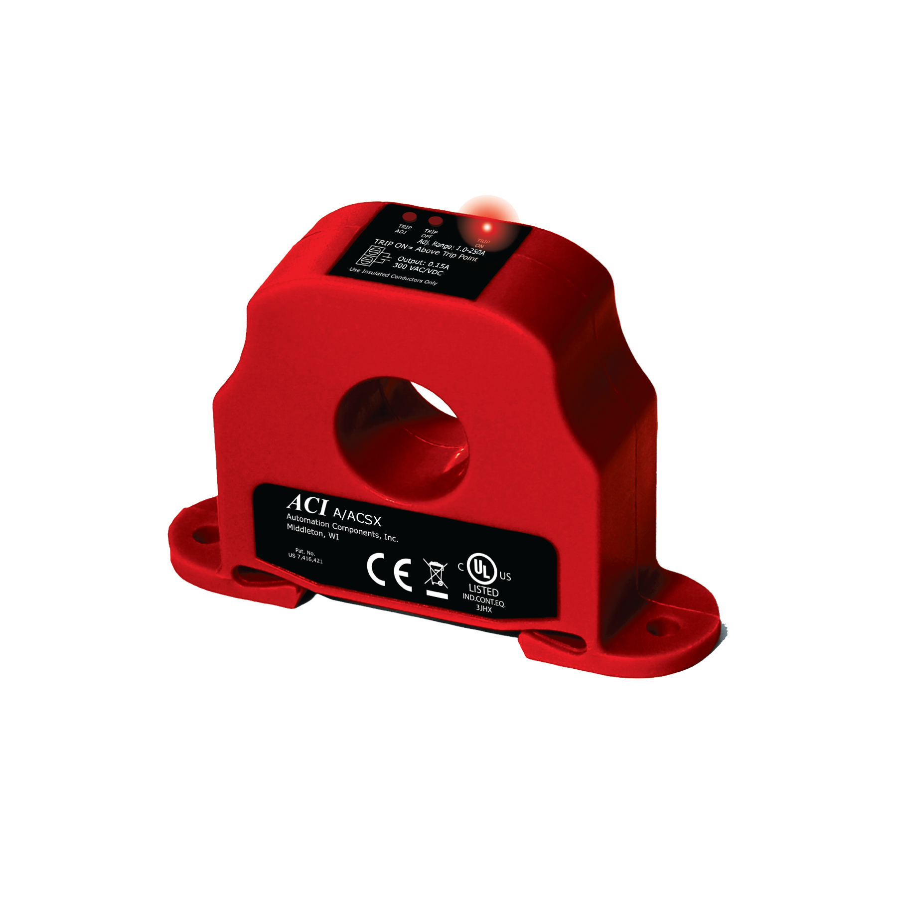 A/ACSX2: Current Switch, Adjustable, Solid Core, 1.0 - 250A Trip, 0-300 Volt Operating Range, N/C