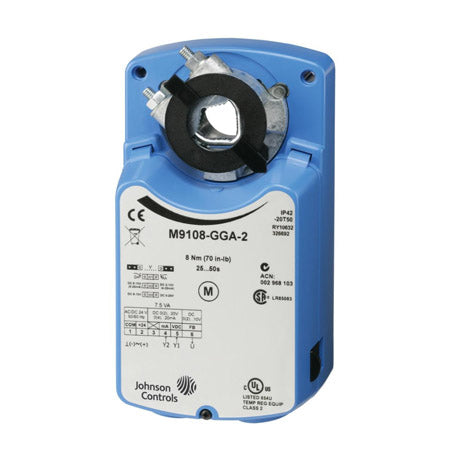 M9109-GGA-2: 24Vac, 0-10Vdc, 2-10Vdc, 4-20mA with 500 ohm Resistor, 80 lb-in Torque, 60 second travel time, 1/4" Spade Terminals Non-Spring Return LIMITED