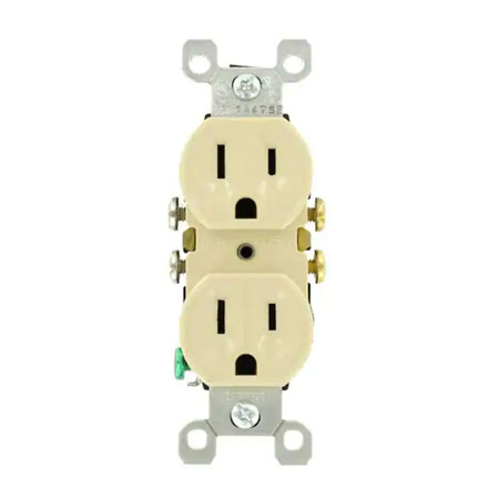 MA-7613: Side Wire, 2P 3W Grounding 15A, 125V, Nema 5-15R Duplex Receptacle, Ivory