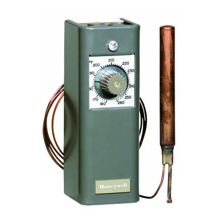 T991A1244: Prop Temp Cntrlr, 24-30Vac, 55-175 Degree Stpt Temp Range, 200 Degree Max Oprtg Temp, 3.5-36 Deg Throt Range, 1/2"x3 9/16" Copper Bulb Size, 5'