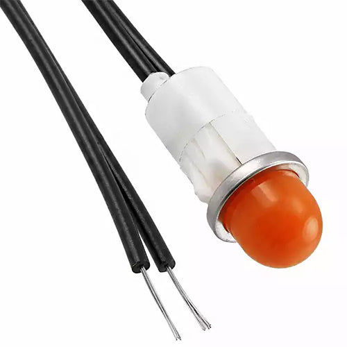 1050A3: Amber 125V Dome Lens 0.50" Mounting Hole Indicator Light with Leads