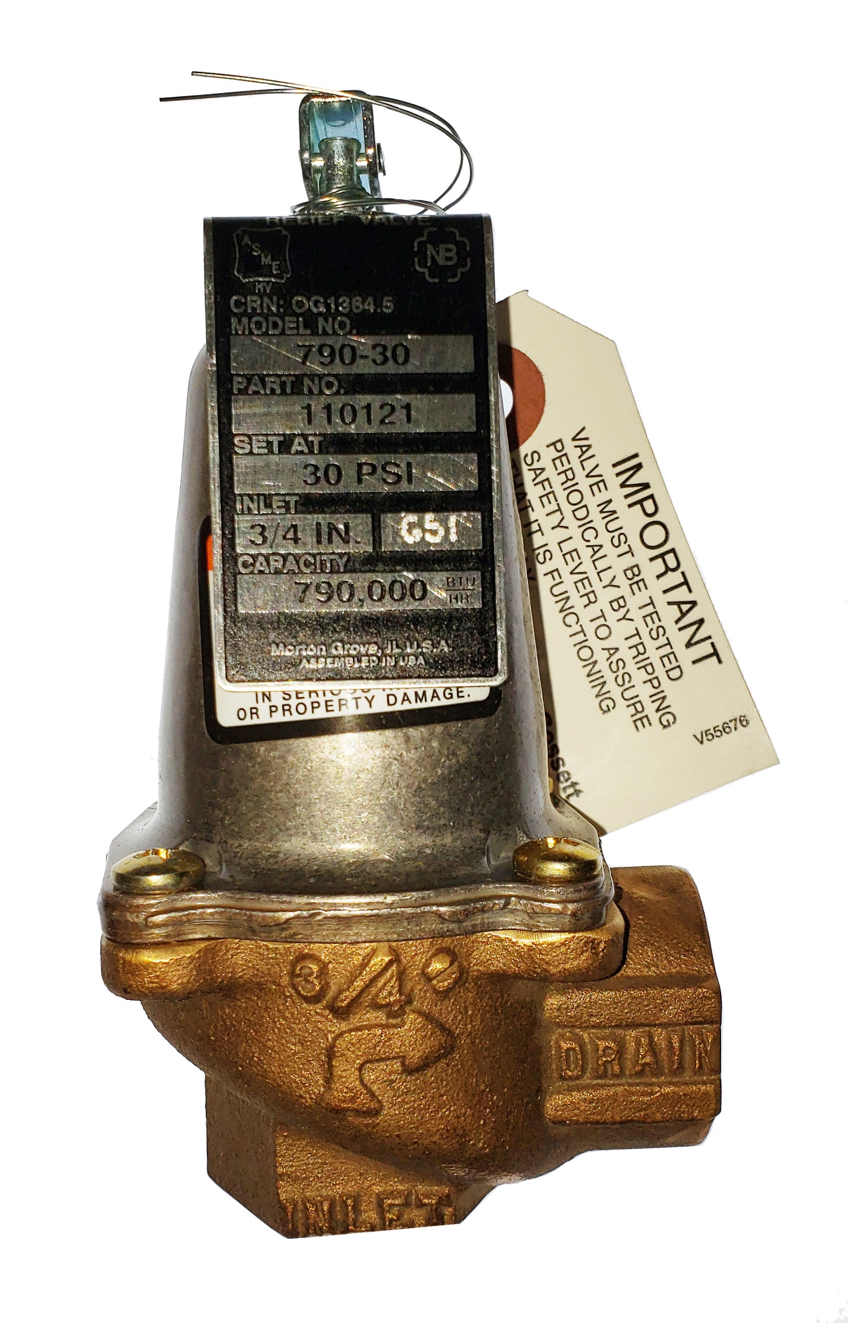 110121: Model 790, 3/4" #30, 790,000 BTU Relief Valve for Hydronic Systems