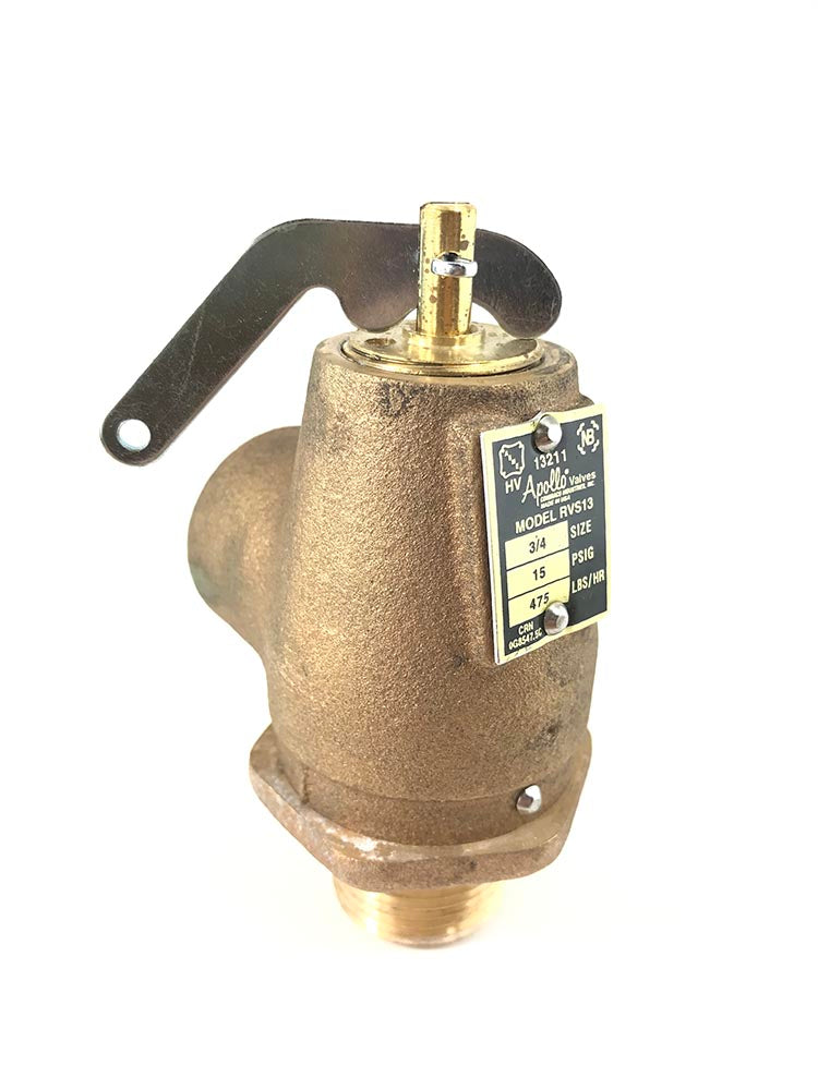 13-211-B15: 3/4" Male NPT Inlet X 3/4" Female Outlet, Set at 15 PSI, 475 Pounds Per Hour Capacity, Section IV Steam Pressure Relief Valve