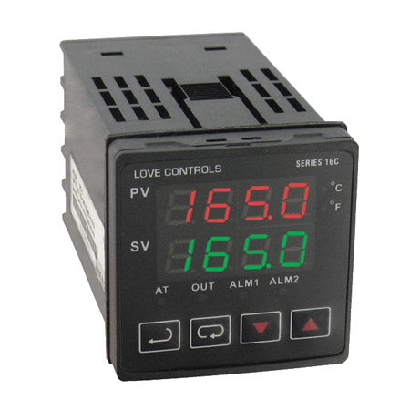 16C-5: 1/16 DIN temperature controller, current output.