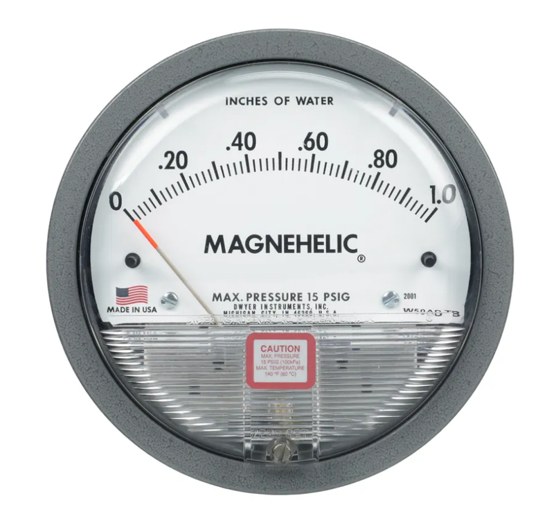 2050: Magnehelic Differential Pressure Gage, range 0-50" w.c., minor divisions 1.0.