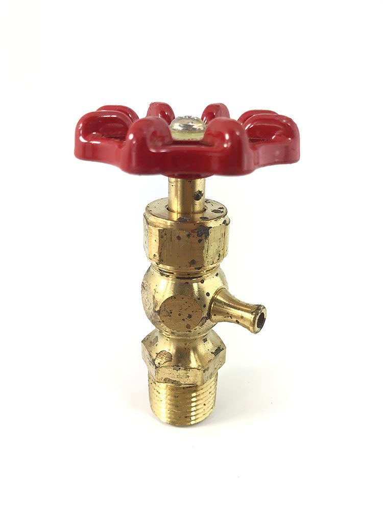 26-304-01: Conbraco 1/2" Male NPT Satin Brass Compression Gauge Cock with Soft Metal Seat/Stuffing Box and Aluminum Wheel (Rated up to 250 PSI at 400F)