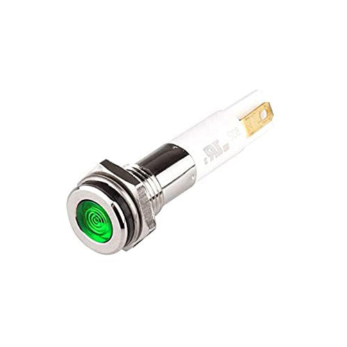 H08F-10G: High Intensity LED Indicator 8MM Mounting Flat Head Green 120V