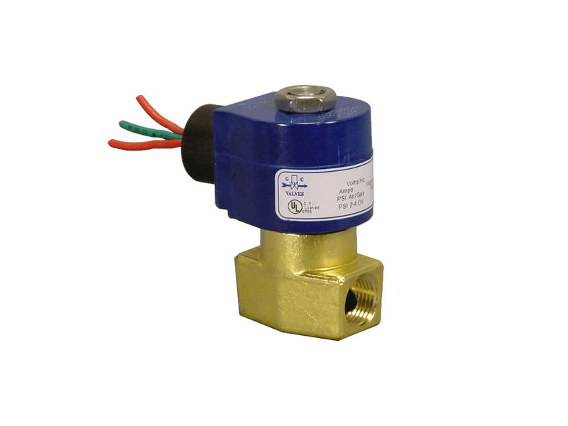 S311GF02V8AC9: Solenoid Valve, 1/8" NPT, Normally Closed, Brass Body, Coil Class F, 120Vac, Viton Seal Material, 3/32" Orifice