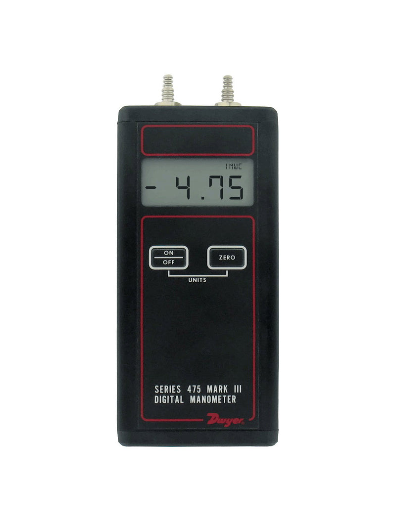 475-3-FM: Handheld digital manometer, range 0-200.0" w.c. Max pressure 30psig