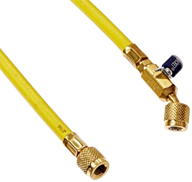 29150: PLUS II Yellow Charging Hose, 50' Length, 1/4" Diameter, Compact Ball Valve End