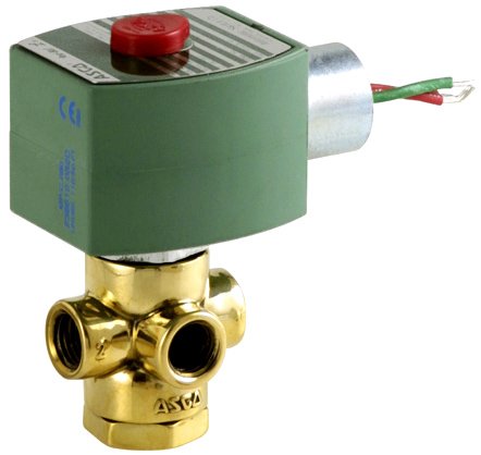 8320G1: Valve,Solenoid, 3 Way Universal, 1/8", NPT, 120Vac, .09 Cv 0-100 PSI Air, Water, and Light Oil Direct Acting General Service Brass Body with NBR