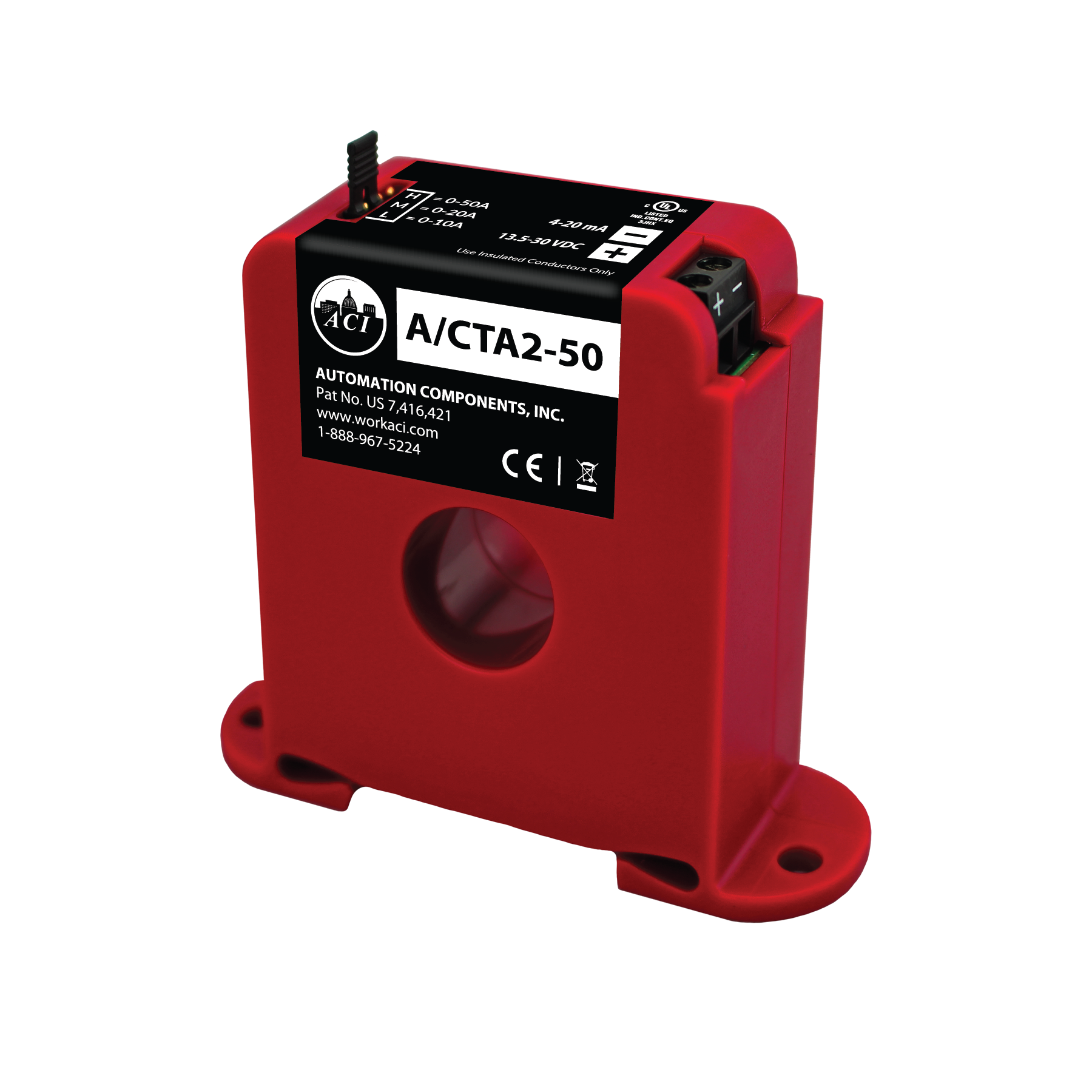 A/CTA-50: 4-20mA output, 0-10/0-20/0-50 Amps