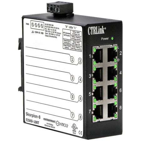 EISK8-100T: 8-port 10BASE-T/100BASE-TX Skorpion switch, DIN-rail mount