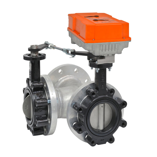 F7150HD+PRBUP-MFT-T: Butterfly Valve (BFV), 6", 3-way, ANSI ClassConsistent with 125, Cv1579|Valve Actuator, Non fail-safe, AC24...240V / DC24...125V, 2...10V