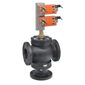 G7100S+2*AFX24-MFT-S-X1: Globe Valve,4",3 Way,190Cv,w/ Spring Return,24V,MFT,SW