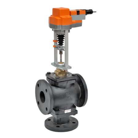 G6150C+AVKX24-MFT: Globe Valve (GV), 6", 2-way, ANSI Class 125, Cv 344  Configurable Valve Actuator, Electrical fail-safe, AC/DC 24 V, 2...10 V, MFT/programmable