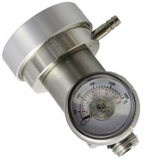 75-DFR-1500: Demand Flow Regulator w/ C10 connection, equipped with a 0-1500 psi gauge