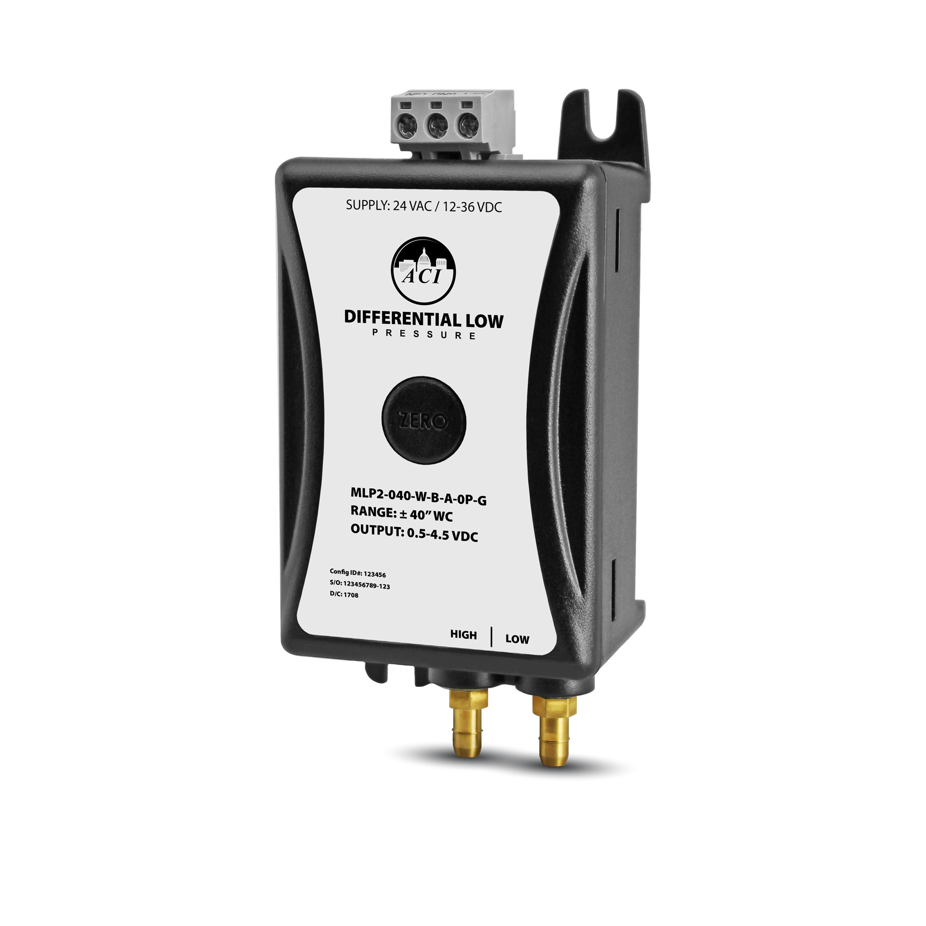 A/MLP2-003-W-U-A-A-0P: Differential Pressure, Panel Mount, 3.00 inWC, UniDirectional, +/- 0.5% FSO, 4-20mA