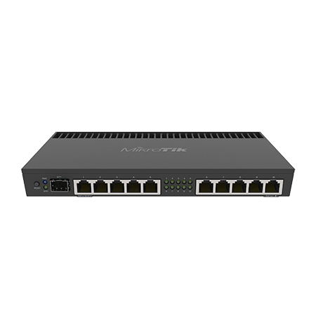 RB4011iGS+RM: Mikrotik Router with a Quad-core 1.4Ghz CPU, 1GB RAM, SFP+ 10Gbps cage and desktop case with rack ears (ONS-SW-RTR required)