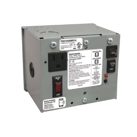 PSH100AWB10: Single 100 VA Power Supply, 120 Vac to 24 Vac, UL Class 2, Secondary Wires, 10 Amp Main Breaker, Metal Enclosure