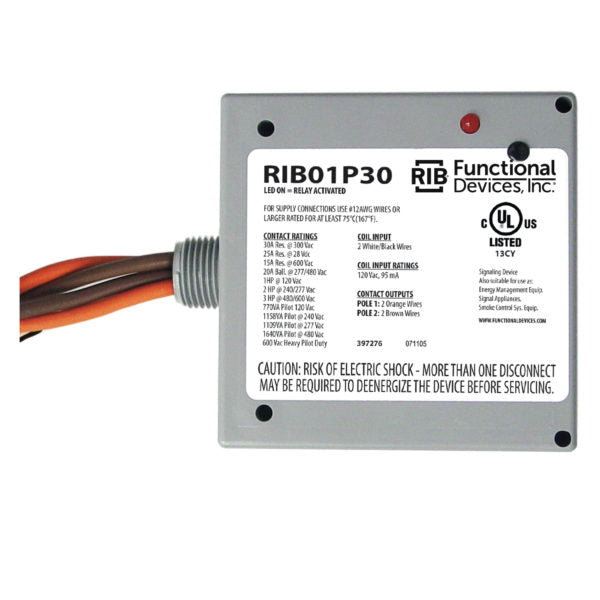 RIB01P30: Enclosed Relay 30Amp DPST 120Vac