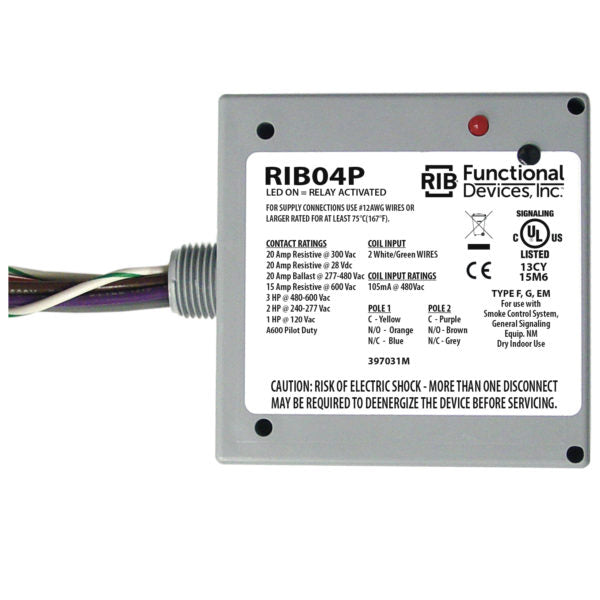 RIB04P: Enclosed Relay 20Amp DPDT 480Vac