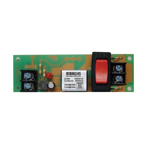 RIBM24S: Panel Relay 4in 15Amp SPST 24Vac/dc + Override