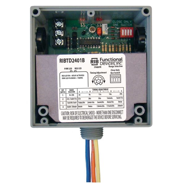 RIBTD2401B: Enclosed Relay Hi/Low sep 20Amp SPDT 24Vac/dc 120Vac Time Delay