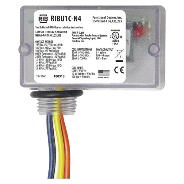 RIBU1C-N4: Enclosed Relay 10Amp SPDT 10-30Vac/dc/120Vac NEMA4 housing