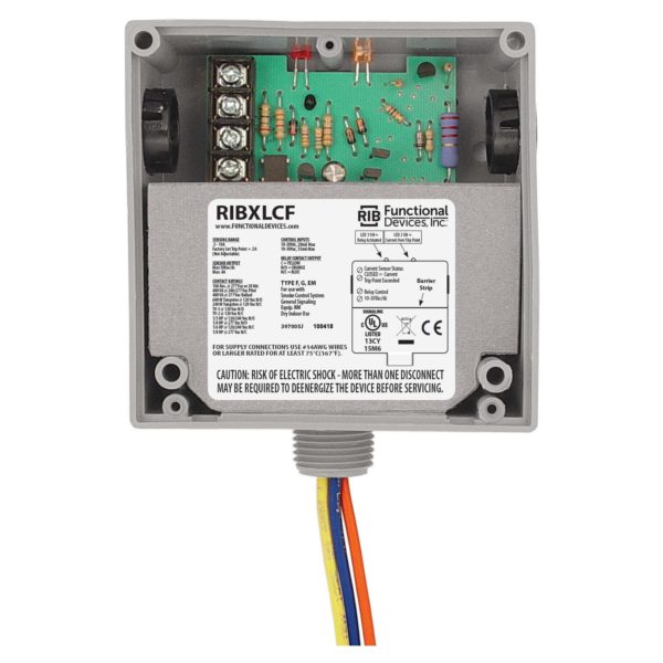 RIBXLCF: RIB Current Switch and Relay Combination, 10 Amp SPDT Relay, 10-30Vac/dc Coil, Fixed, 0.5-10 Amp, NEMA 1 Housing