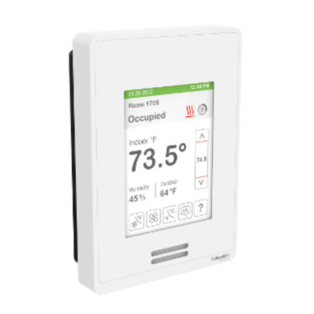 SE8350U0B11: Schneider Electric Low-Voltage Fan Coil Room Controller & Zone Controller: BACnet MS/TP, RH sensor & control, White Case/Fascia