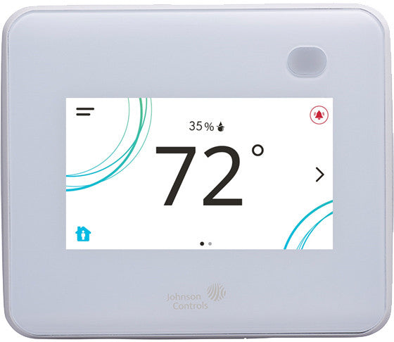 TEC3113-14-000: Networked thermostat, Pro Wireless, FCU/VAV, On/off or floating, occupancy sensor, dehumidifcation, full color, white, Johnson Controls logo