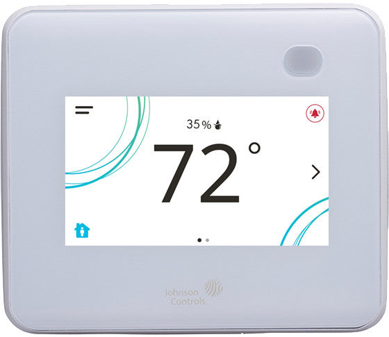 TEC3123-14-000: Networked thermostat, Pro Wireless, FCU/VAV, 0-10VDC proportional, occupancy sensor, dehumidifcation, full color, white, Johnson Controls logo