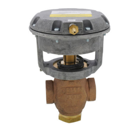 VG7842NT+3008D: Valve Assembly, 3 Way Mixing, 1", NPT, 11.6 Cv Linear Flow Cast Bronze Body with Brass Trim with 4-8 PSI Spring Range Spring Return Exposed