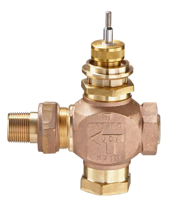 VG7551LT: Valve,Globe, 2 Way Normally Open, 3/4", Union Angle, 7.3 Cv Equal Percentage Flow Cast Bronze Body with Brass Trim, Standard Threaded Stem and