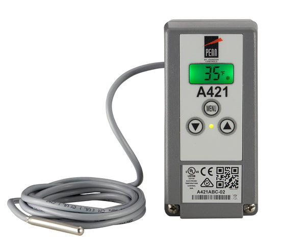 A421ABC-02C: Line-Voltage Type 1 Electronic Temperature Control for DIN rail and surface-mount applications rated for 120/240 VAC Includes an A99BB-200C