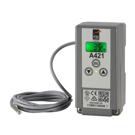 A421GBF-02C: Low-Voltage Type 1 Electronic Temperature Control: Type 1 DIN rail and surface-mount applications. 24 VAC Class 2,Includes A99BB-200C sensor