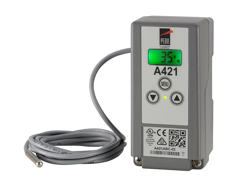 A421GBF-02C: Low-Voltage Type 1 Electronic Temperature Control: Type 1 DIN rail and surface-mount applications. 24 VAC Class 2,Includes A99BB-200C sensor