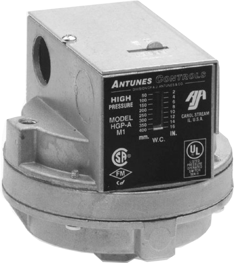 803112602: 5-28"wc Manual Reset SPDT High Gas Pressure Switch with 1/4" NPT Connection and 1/8" NPT Vent (HGP-A)