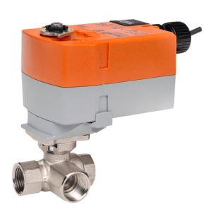 B312+TFRB24: Characterized Control Valve (CCV), 1/2", 3-way, Cv3 Valve Actuator, Spring return, AC/DC24V, On/Off