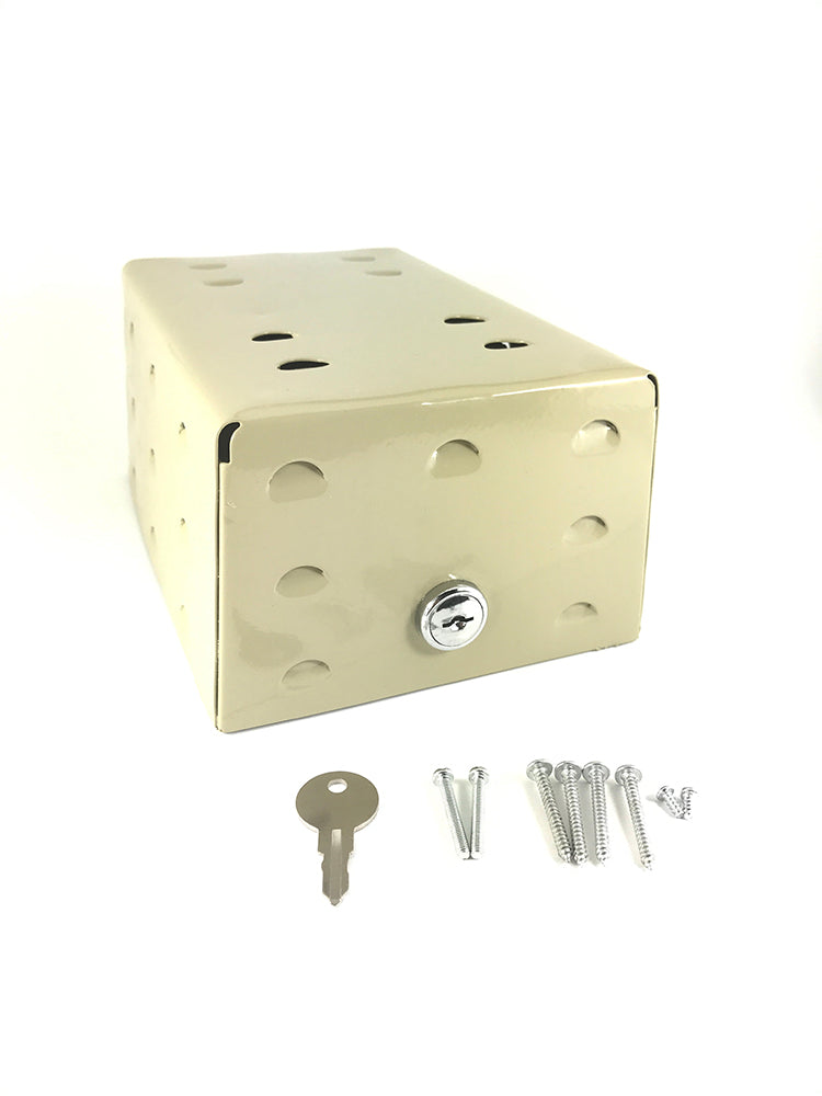 BTG-UM: Beige Metal Locking Thermostat Guard, 8 1/4" x 5 3/8" x 3 1/2" with Solid Base and Key