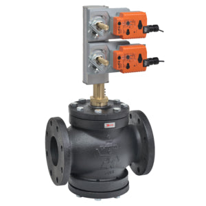 G7100+2*GKX24-MFT-X1: 4" 3-way mixing valve 190cv with 2 2-10vdc Electronic Fail Safe Actuators