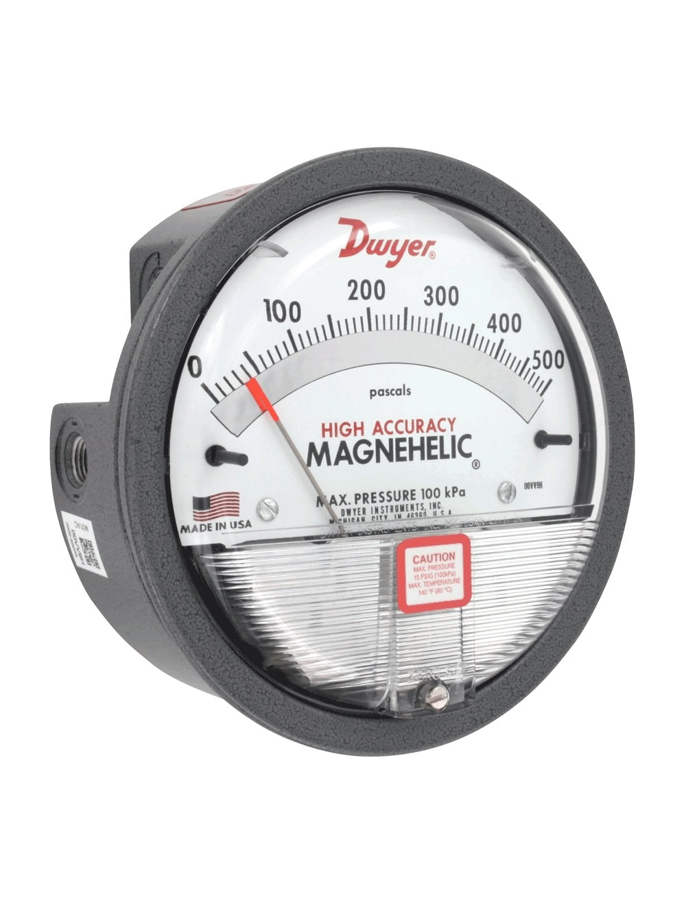 2001: Differential pressure gage, range 0-1.0" w.c., minor divisions .02