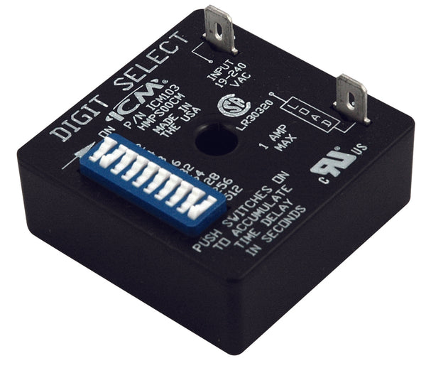 ICM103: Delay-on-Make Timer with 1-1,023 seconds switch selectable time delay, universal 18-240 VAC