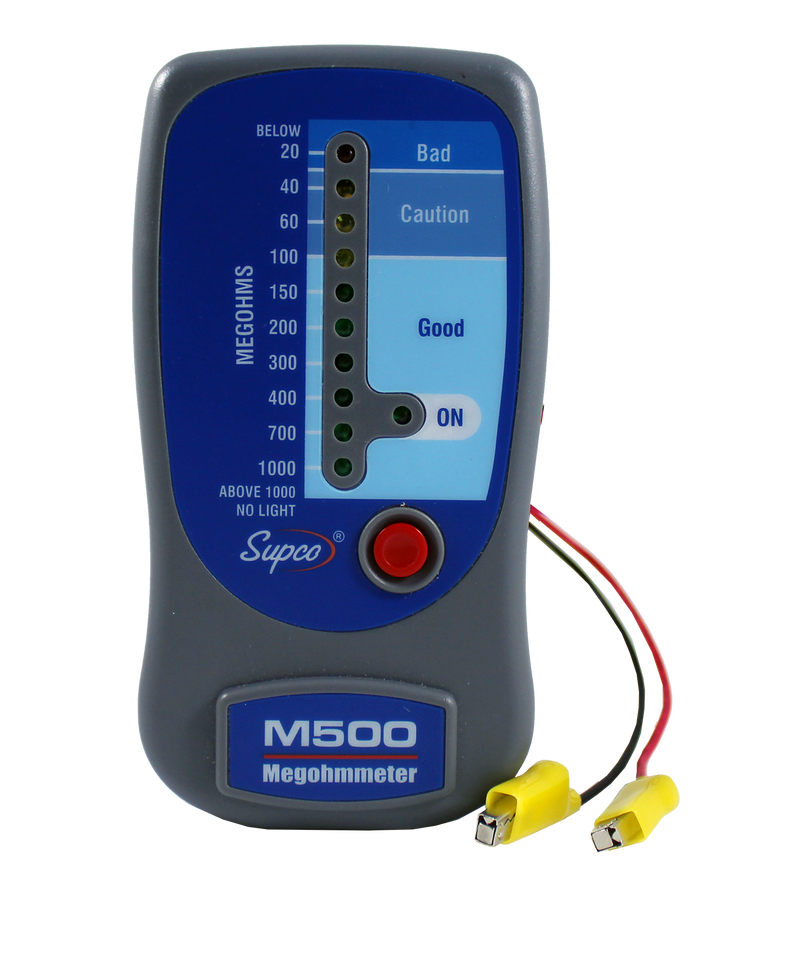 M500: LED MEGOHMMETER Measurement/Function Insulation Resistance Range 20 to 1000 megohms Temperature Range 32F to 120F Lead Length 6"